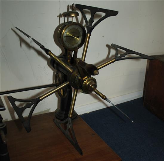 A brass and steel yarn wrap reel winder, 28.5in.